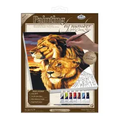 PCS3 | Painting by numbers&trade; 10pc 9" x 12" Lion & Lioness Canvas Painting Project