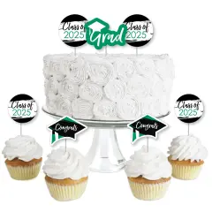 Big Dot of Happiness Green 2025 Graduation Party - Dessert Cupcake Toppers - Clear Treat Picks - Set of 24