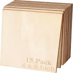 15PCS 4x6 Inch Wood Squares Unfinished Square Wood Pieces