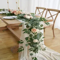 8FT Eucalyptus and Willow Leaf Garland with Artificial Flowers Fake Flower Peony Rose Vine Greenery Decorative Wall Hanging Plant for Spring Wedding Arch Door Arrangement Party Decor