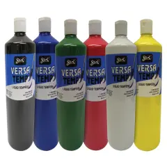 Sax Versatemp Heavy-Bodied Tempera Paint, 1 Quart Bottles, Assorted Colors, Set of 6