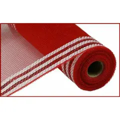 10.5" Border Stripe Metallic Mesh Ribbon: Red/White (10 Yards)