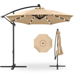 Best Choice Products 10ft Solar LED Offset Hanging Outdoor Market Patio Umbrella w/ Adjustable Tilt Sand