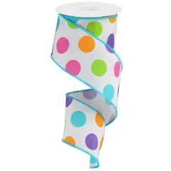 2.5" Multi Polka Dots on Royal Ribbon: White (10 Yards)