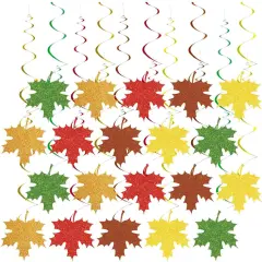 30Pcs Glitter Maple Leaf Hanging Swirls