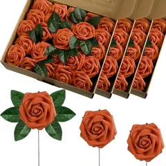 100 Pieces Artificial Foam Rose Flowers Faux Bouquet with Leaves and Stems