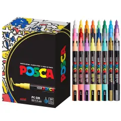 24 Paint Markers, 3M Fine Coloring Markers with Reversible Tips, Posca Marker Set of Acrylic Paint Pens | Posca Pens for Art Supplies, Fabric Paint, Fabric Markers, Paint Pen, Art Markers