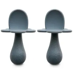 Grabease Baby Silicone Spoon Set for Baby-Led Weaning & First Stage Self-Feeding: Soft, Safe 100% Food-Grade Silicone; BPA-, PVC- Latex- & Phthalates-Free and Dishwasher Safe; Set of 2 Gray Spoons Pink