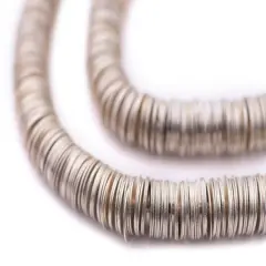 The Bead Chest Silver Flat Disk Heishi Beads (8mm), 15" Strand, Handmade for Jewelry Making & Crafts | Approximately 800 Beads