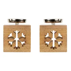 Northlight Snowflake Box Wooden Christmas Tealight Holders - 4.75" - Set of 2 Brown
