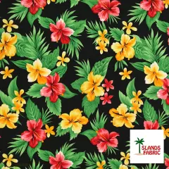 1 Yard Dual Color Tropical Clusters Peachskin Fabric 45 Inch Width Black & Red