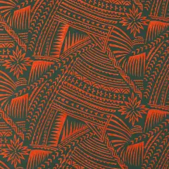1 Yard Traditional Polynesian Tattoo Flocking Fabric 60 Inch Width Orange/Green