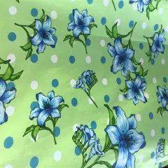 1 Yard Lily Floral Polka Dot Print Poly Cotton Fabric Elegant Floral Design 59 Inches Wide Green