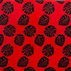 1 Yard All Over Monstera Leaf Red or Black Design Polyester Foil Fabric Shiny Tropical Print 60 Inches Width
