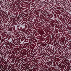 1 Yard Pacific Islander All Over Tropical Polyester Fabric with Floral and Fruit Design 60 Inch Width Maroon