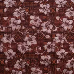 1 Yard Hibiscus Tapa Print Polyester Fabric for Crafts, Apparel, and Home D&eacute;cor 60 Inch Width Brown
