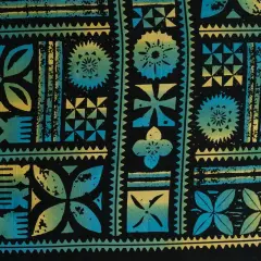 1 Yard Traditional Polynesian Tapa Design Peachskin Fabric 45 Inch Width Aqua