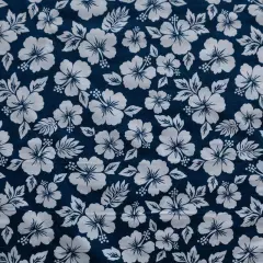 1 Yard Hibiscus Flower Polyester Fabric For Apparel Sewing And Tropical Craft Projects 60 Inch Navy