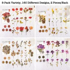 320 Pieces Pressed Flower Themed Stickers SetDried Flowers Resin Stickers Decals Floral Botanical Journaling Stickers for Scrapbook Supplies Junk Journal Bullet Journal Planner Laptops