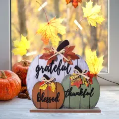 Fall Decorations for Home Blessed Grateful Thankful Fall Decor Wooden Pumpkin Tabletop Signs for Home Thanksgiving Farmhouse Living Room Harvest