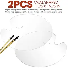 2 Pieces 15.7 x 11.8 Inches, Clear Oval-Shaped Non-Stick Acrylic Oil Paint Mixing Tray, Comfortable to Hold & Easy to Clean, for DIY Art Painting Plate (Big Size)