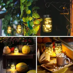 6 Pack 30 Led String Fairy Lights Hanging Solar Lanterns Outdoor Waterproof, Hangers and Jars Included, Outdoor Decor for Christmas, Wedding, Garden, Patio