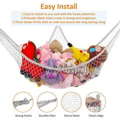 Stuffed Animals Net, Toy Hammock for Stuffed Animals, Jumbo Toy Storage Net 83" Wall Sling Corner Extra Large Kids Children Mesh Toy Net Organizer (Gray, 83 Inch)