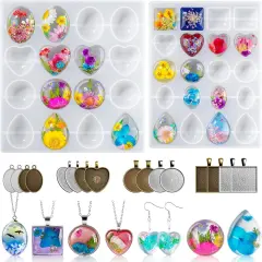 LET'S RESIN Cabochon Gems Resin Molds, 36 Cavities Thicker&Shiny UV Resin Molds Jewelry with 16 pcs Pendant Trays, Epoxy Molds for Beginner, jewelry making kits for Pendant,Earrings,Necklace,Keychains