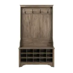 15 Cubbies Wooden Hall Tree with Shoe Storage Bench and Coat Hooks for Entryway Organization Grey
