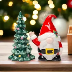 Ceramic Santa Gnome With Christmas Tree Salt And Pepper Shakers, Fairy Garden D&eacute;cor, Gift for Her, Gift for Mom, Kitchen D&eacute;cor, Christmas D&eacute;cor
