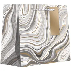 Pack/6: Marbleized Silver Gift Bag - 12-1/2 x 5 x 10"