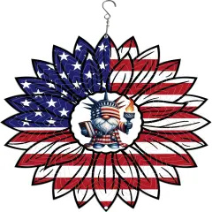 Gnome 4th of July Wind Spinner Hanging Garden Decor Independence Day Yard Garden Metal Spinner Memorial Day Wind Sculptures for Indoor Outdoor Spinning Lawn Ornaments Patriotic Art Kinetic Sculpture