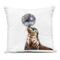 Stupell Industries Seal Balancing Disco Ball Outdoor Printed Pillow design by Amanda Greenwood, 18 x 7 x 18