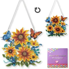 Diamond Art Painting Ornament Sunflower, DIY Double Sided Acrylic Diamonds Painting Butterfly Pendant Kit for Adults
