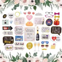 Photo Booth Props - 41-pc Photo Booth Kit with 8 x 10-Inch Sign, 60 Adhesive Pads, 45 Sticks - Team Bride Photo Booth Props - Bachelorette Props Photo Booth