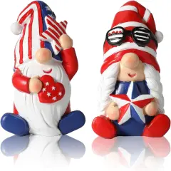 4th of July Gnomes Set of 2 - Handmade Resin Patriotic Gnomes Figurines for Indoor Independence Day Decorations
