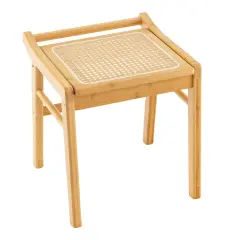 Natural Wicker Vanity Stool with Faux Rattan Surface and Reinforcement Bar Suitable for Any Room