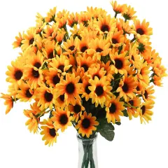Summer 6 Bundles Artificial Sunflowers & Daisy Mums &ndash; UV Resistant, No Fade Fall Flowers with 24 Stems for Indoor & Outdoor Home, Garden, Wedding, and DIY D&eacute;cor (Yellow)