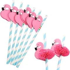 Flamingo Paper Straw Decorations, 50 PCS Disposable Cocktail Drinking Straws Decorative for Party Table D&eacute;cor Luau Party