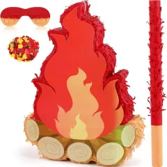 Small Camping Campfire Pi&ntilde;ata Fake Flame Party Birthday Party Decoration Camping Adventure Baby Shower Photo Props with Wooden Stick Paper Confetti Set for Kids Boys and Girls,16.1 x 10.2 x 2.8 Inch
