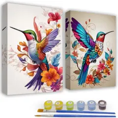 Paint by Numbers Kit for Adults - 2 Pack Hummingbird Adults' Paint-by-Number Kits - Acrylic Easy Paint by Numbers framed - Adult Paint by Number Kits on Canvas Arts and Crafts for Adults 8x12inch