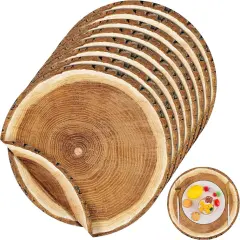 60 Pack 13.8 Inches Wooden Slice Paper Placemats Disposable Rustic Wood Grain Round Table Mats for Vintage Country Wedding Birthday Party Table Setting Decorations