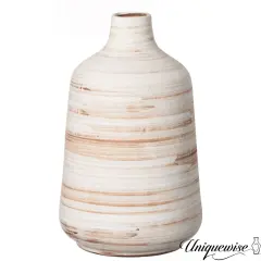 Uniquewise 11" Whitewashed Bottle-neck Decorative Pottery Flower Vase Boho Home Decor for Living Room Bedroom Kitchen Entryway & Office Rustic Centerpiece for Pampas Grass Bouquets Stems Faux Florals