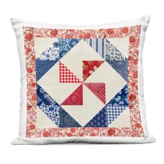 Stupell Industries Collaged Quilt Patterns Red & Blue Outdoor Printed Pillow design by Susan Arnot, 18 x 7 x 18