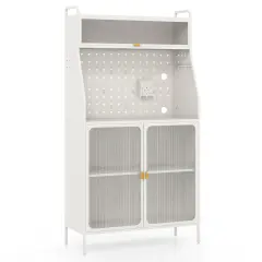 White 5-Tier Metal Bakers Rack with Flip-up Magnetic Door and 5-Position Adjustable Shelf