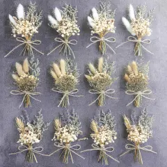 Mini Dried Flower Bouquet Set (12pcs), Cake Bouquet, Dried Flower Decoration, Shooting Prop, Envelope Decoration Dried Flower(Primary Colour)