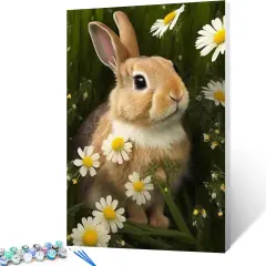 Cute Bunnies Tulips Daisies Paint by Number DIY Acrylic Painting Paint by Number Kit for Kids Adults Beginner Spring Field Scenery DIY Painting by Numbers Painting Arts Craft 16x20In (DIY Frame)