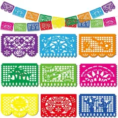 Mexican Party Decoration, 18 Feet Plastic Papel Picado Fiesta Banner Cinco de Mayo Garland for Mexican Birthday Party Supplies