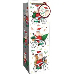 Pack/6: Santa Bicycle Wine Bag - 4-1/2 x 4-1/2 x 14"