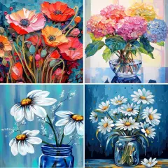 Diamond Painting Kits, 4 Pack Flower 5D DIY Full Drill Diamond Art Painting Kits for Adults, Seaside Diamond Painting Gem Art Craft for Home Wall Decor (11.8 * 15.8 inch